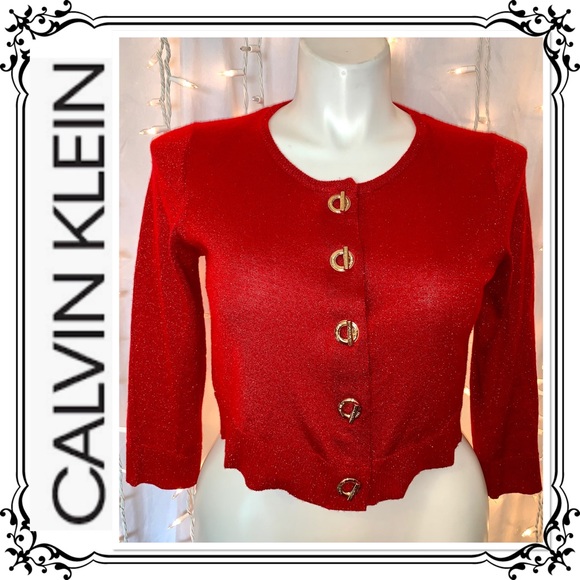 Calvin Klein Sweaters - CALVIN KLEIN ⭐️ Red Shimmer & Sparkle Crop Sweater